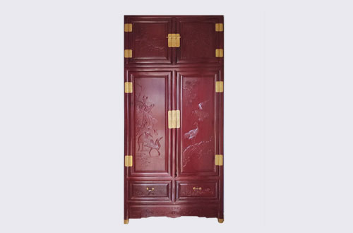 象山高端中式家居装修深红色纯实木衣柜